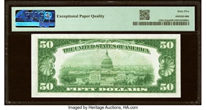 image for: Fr. 2102-K $50 1934 Light Green Seal Federal Reserve Note. PMG Gem Uncirculated 65 EPQ....