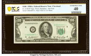 image for: Fr. 2158-D* $100 1950A Federal Reserve Star Note. PCGS Banknote Extremely Fine 40....