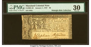 image for: Maryland January 1, 1767 $8 PMG Very Fine 30....