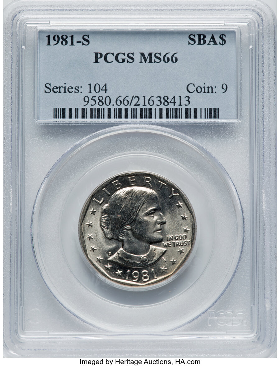 1981-S $1 MS66 PCGS. PCGS Population: (155/3). NGC Census: (153/8). CDN: $325 Whsle. Bid for NGC/PCGS MS66. Mintage 3,492,0...