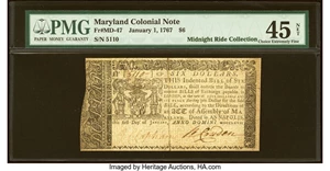 image for: Maryland January 1, 1767 $6 PMG Choice Extremely Fine 45 Net....