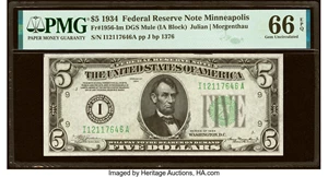 image for: Fr. 1956-I $5 1934 Mule Federal Reserve Note. PMG Gem Uncirculated 66 EPQ....