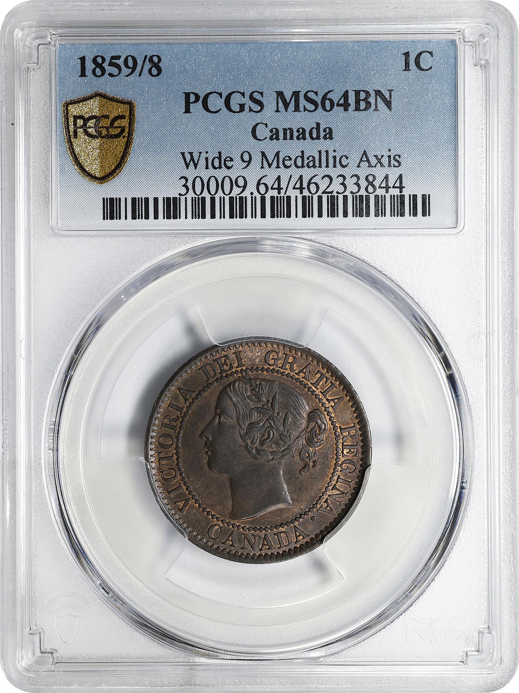1859/8 1c Province of Canada, Medal Alignment, Wide 9 MS BN VF35 BN thumbnail 26