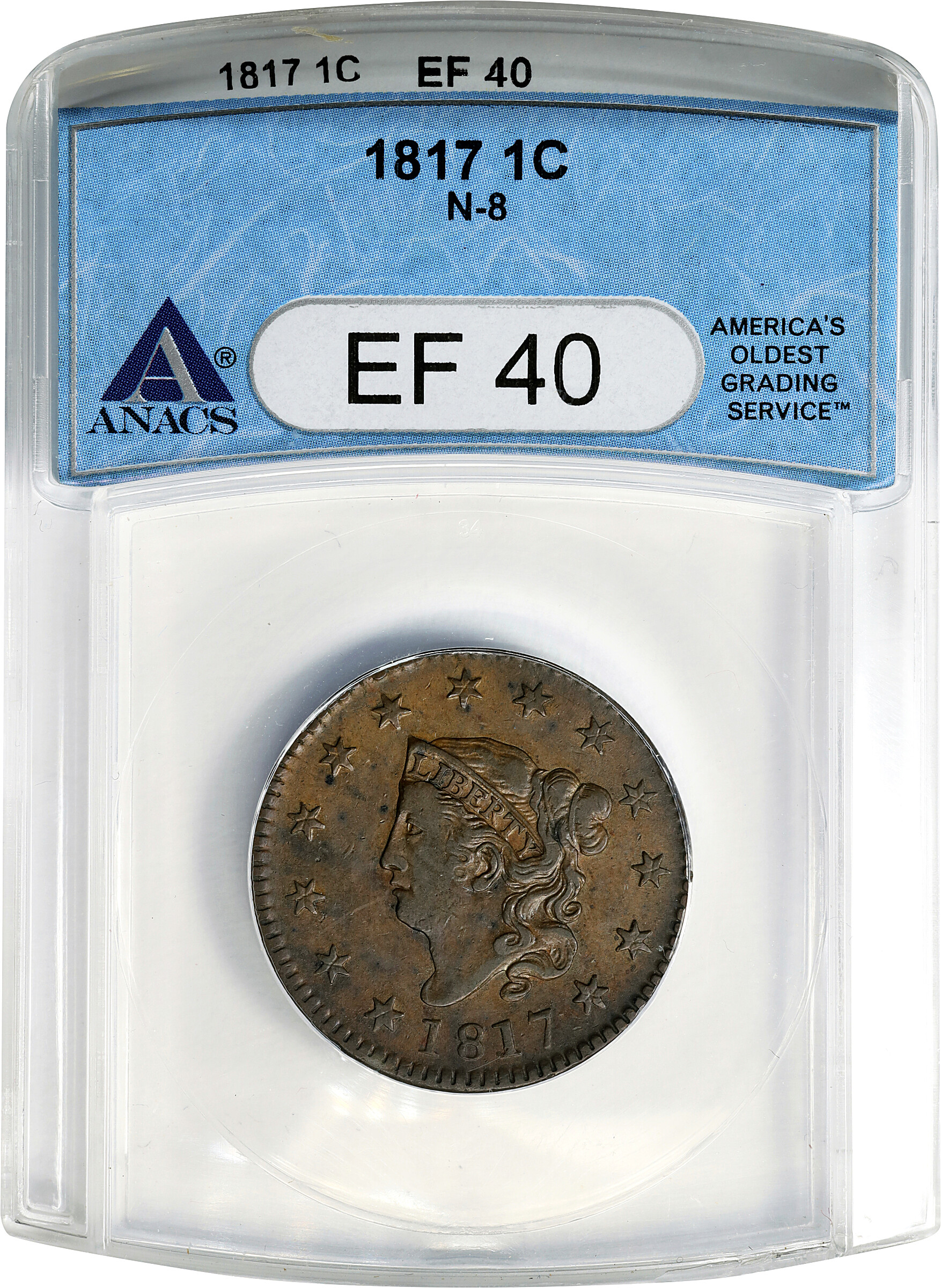 1817 1c 13 Stars, N-8 MS BN G4 BN CAC thumbnail 5