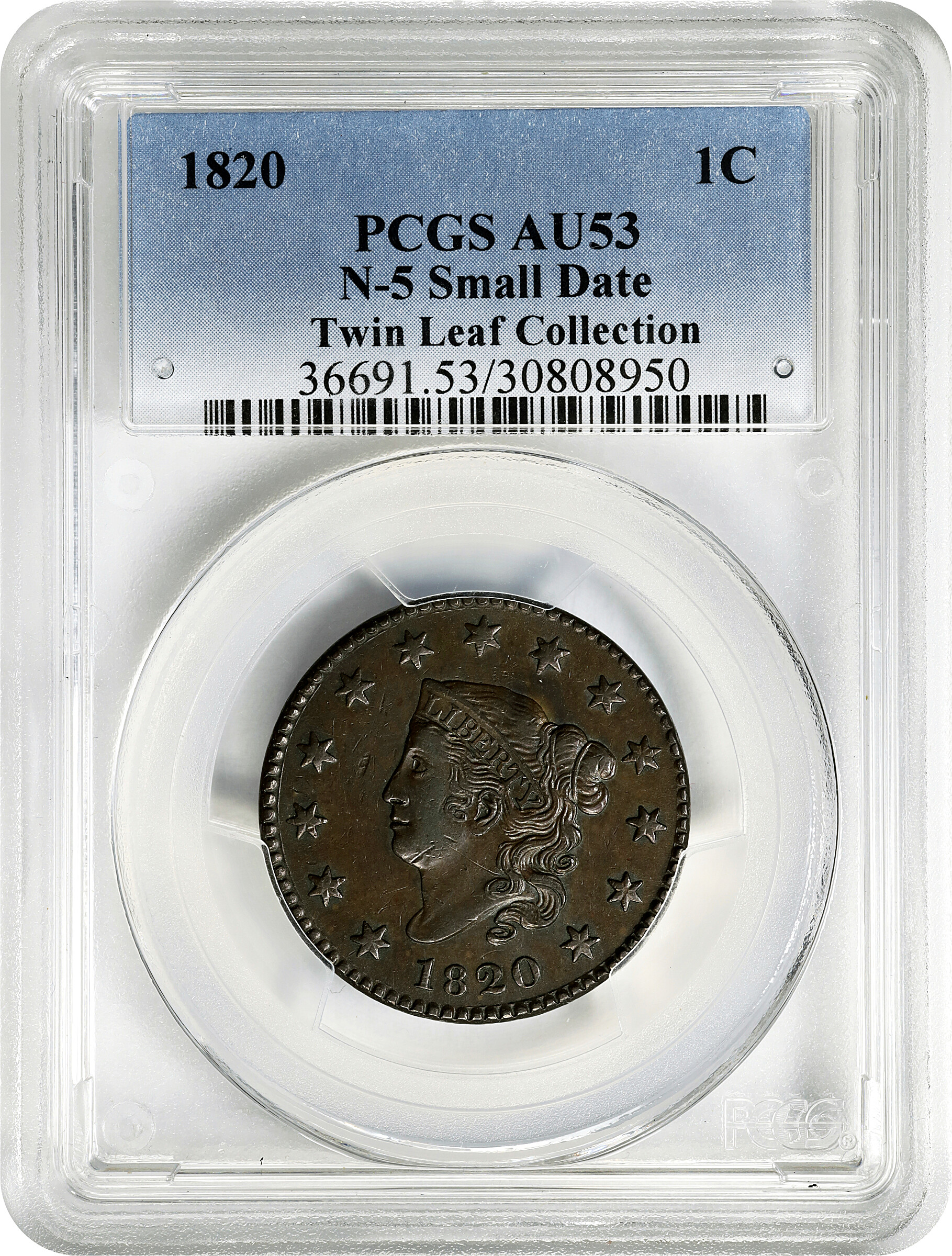 1820 1c Small Date MS BN AU53 BN thumbnail 3