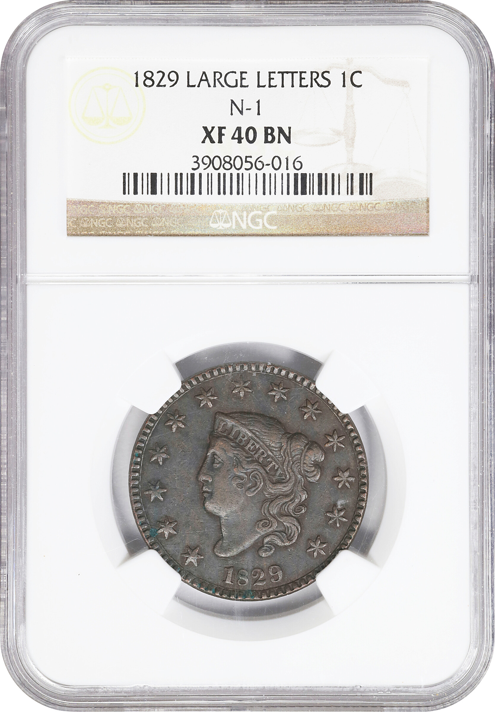 1829 1c Large Letters, N-1 MS BN VF20 BN thumbnail 4