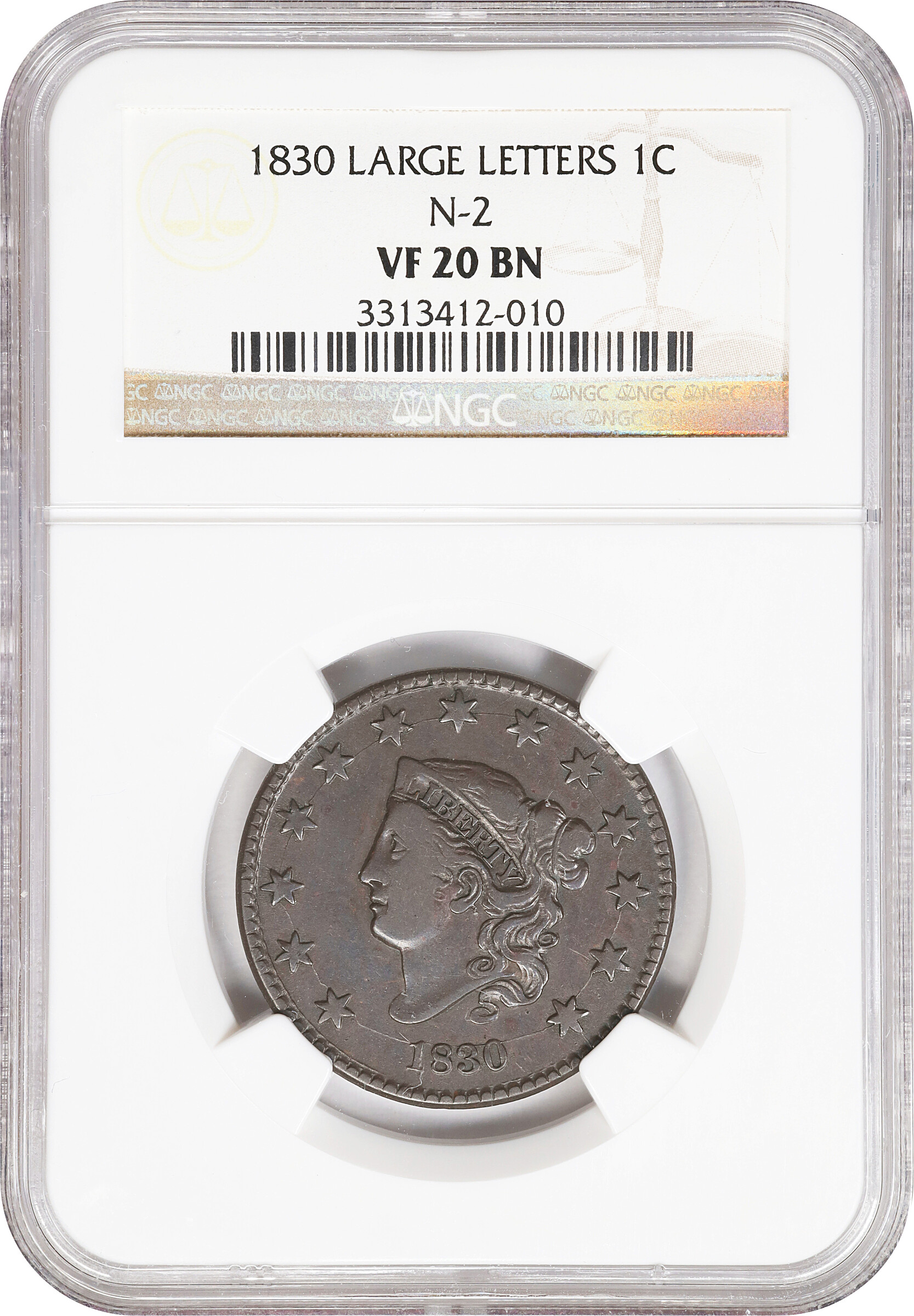 1830 1c Large Letters, N-2 MS BN AG3 BN thumbnail 3