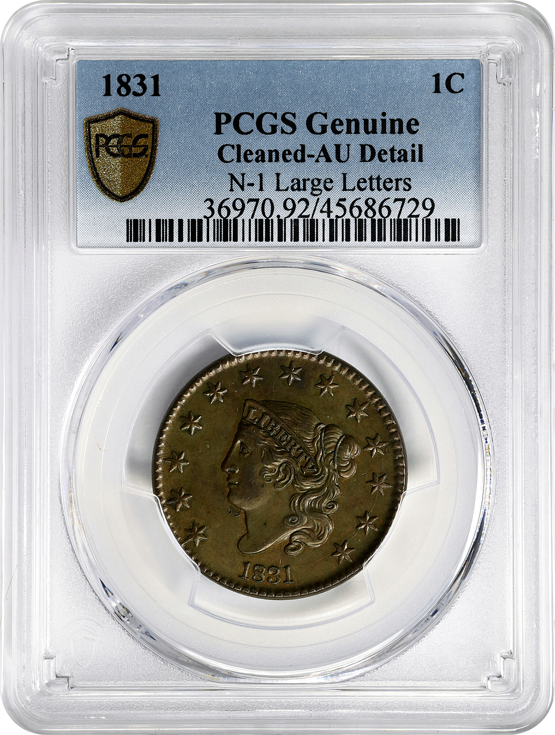1831 1c Large Letters, N-1 MS BN VF20 BN CAC thumbnail 3