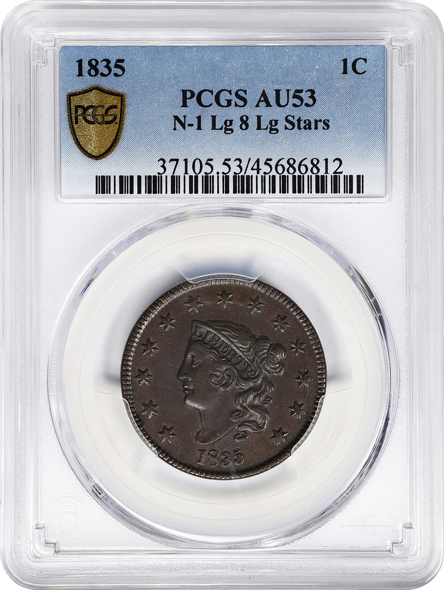 1835 1c Large 8, Large Stars MS BN AU53 BN thumbnail 3