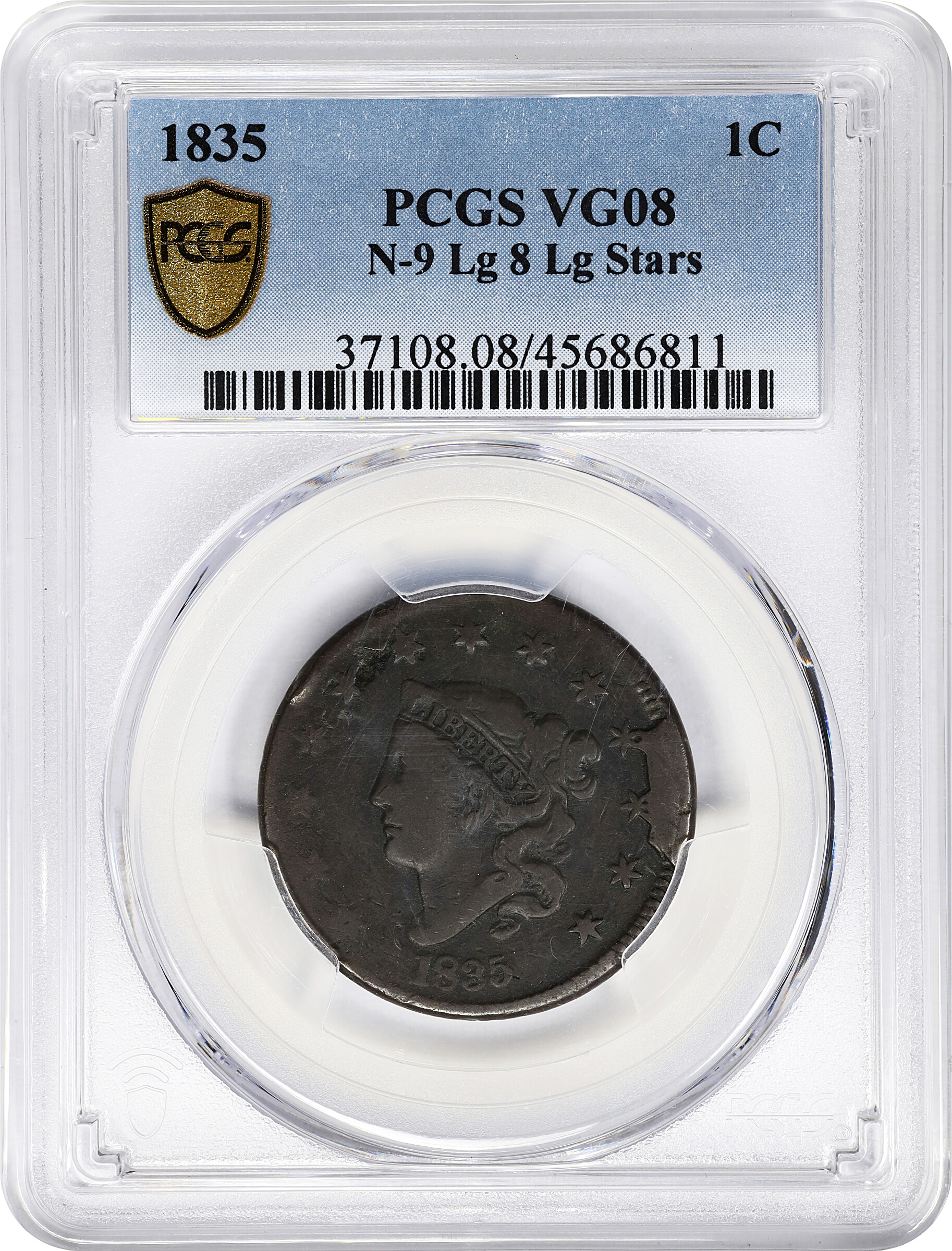 1835 1c Large 8, Large Stars, N-9 MS BN AG3 BN thumbnail 3