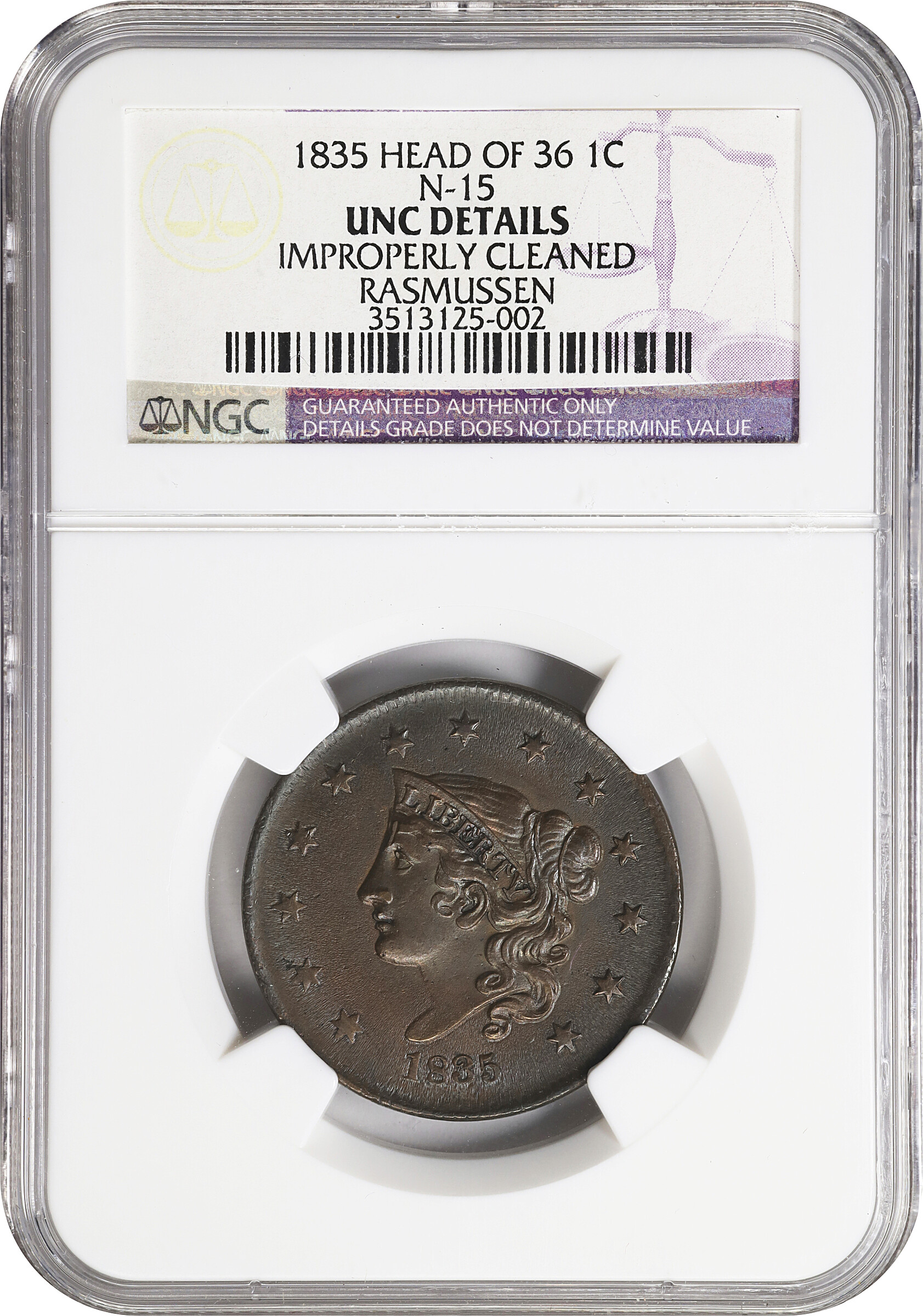 1835 1c Head of 1836, N-15 MS BN AG3 BN thumbnail 5