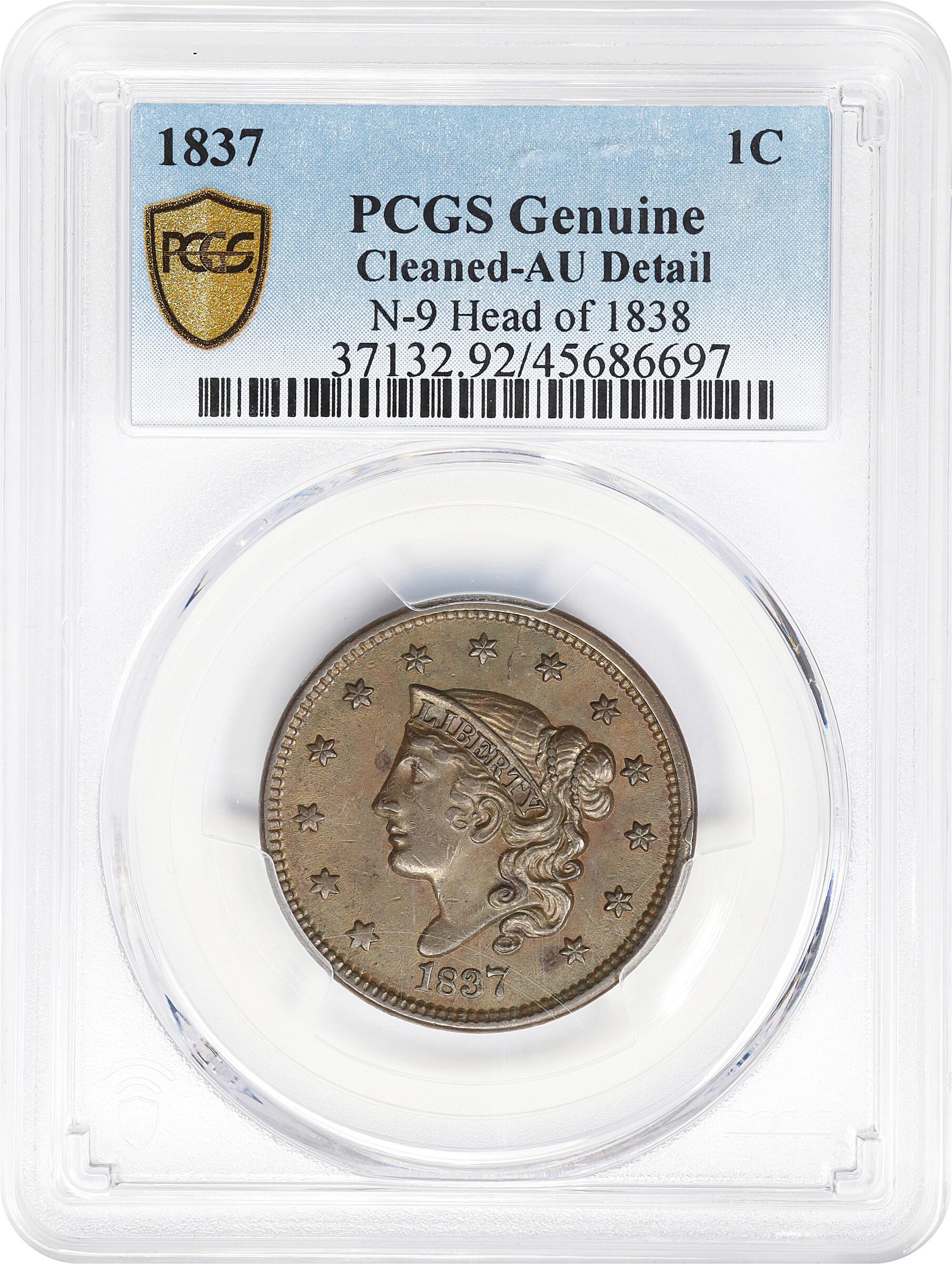 1837 1c Head of 1838, N-9 MS BN F15 BN thumbnail 7