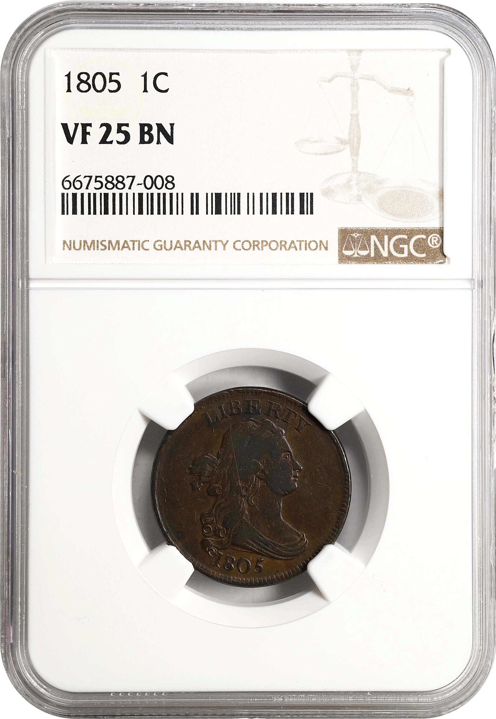 1805 1/2c Small 5, No Stems MS BN VF25 BN thumbnail 3