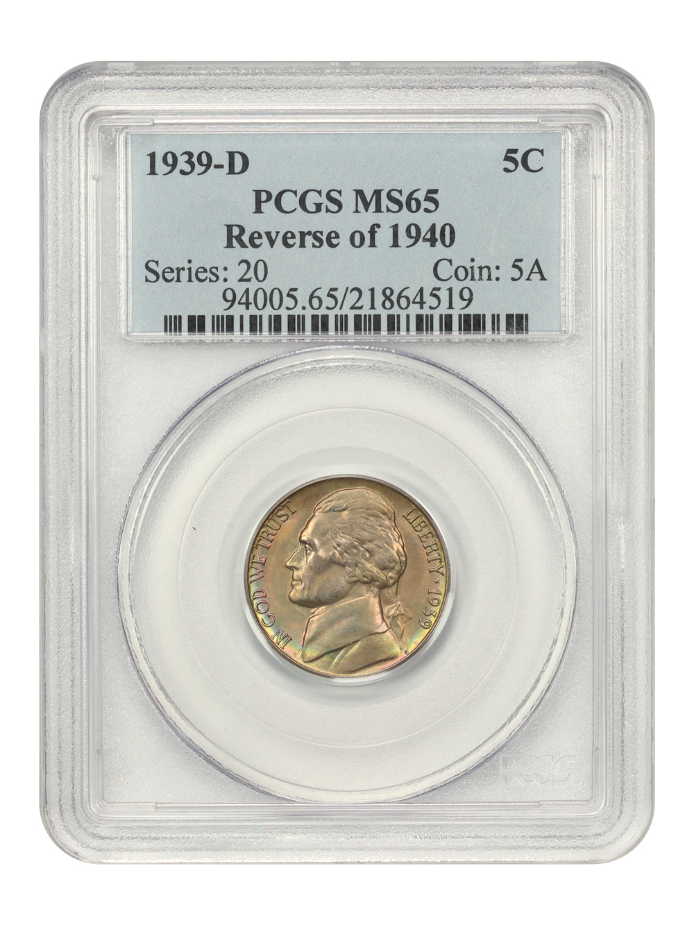 1939-D 5c Reverse of 1940 XF40 thumbnail 21