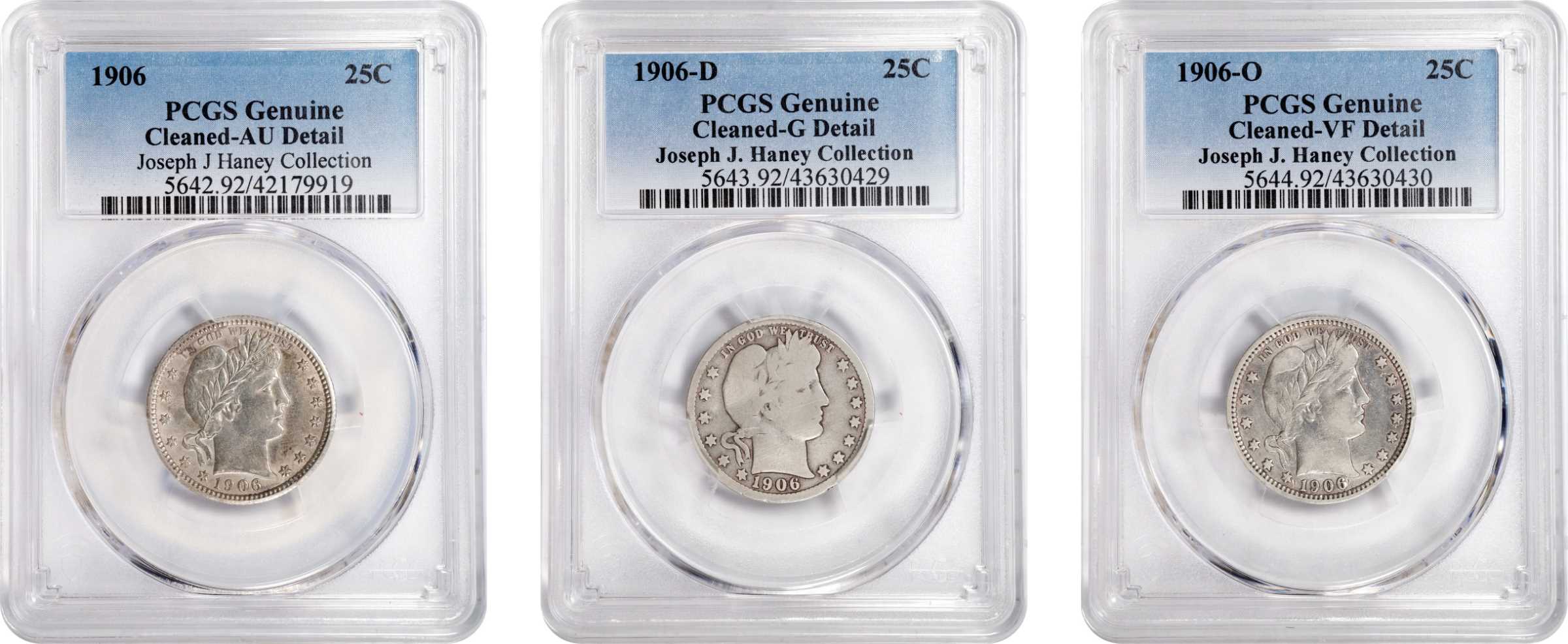 1906 Barber Quarter. PDO Set. Cleaned (PCGS).