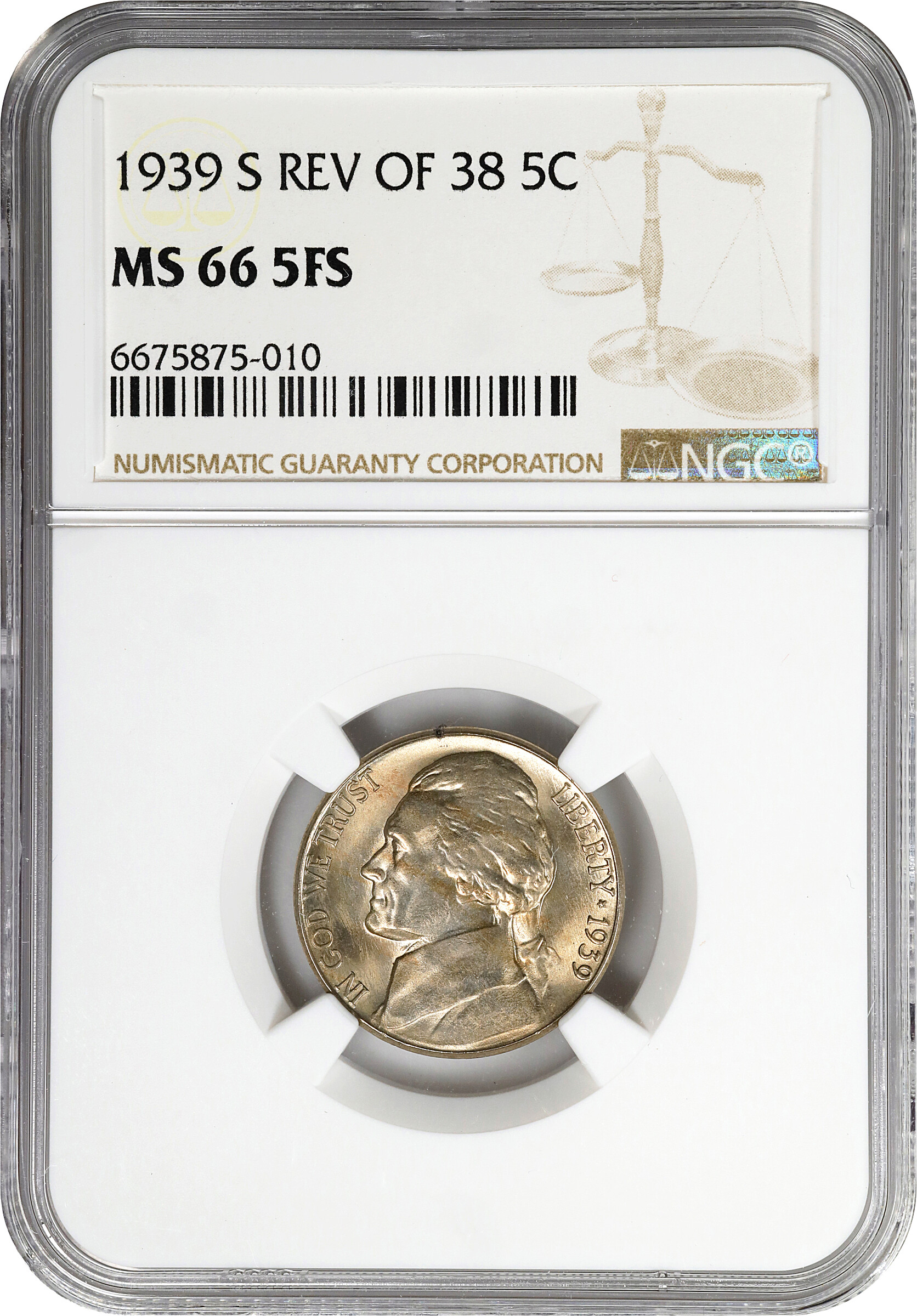 1939-S 5c Reverse of 1938 MS FS MS66 FS thumbnail 3