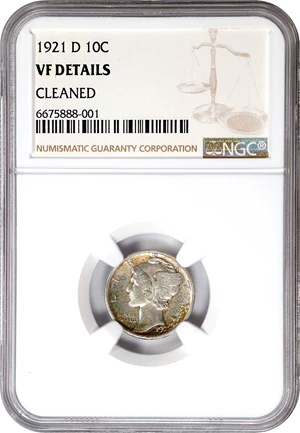 image for: 1921-D Mercury Dime. VF Details--Cleaned (NGC).