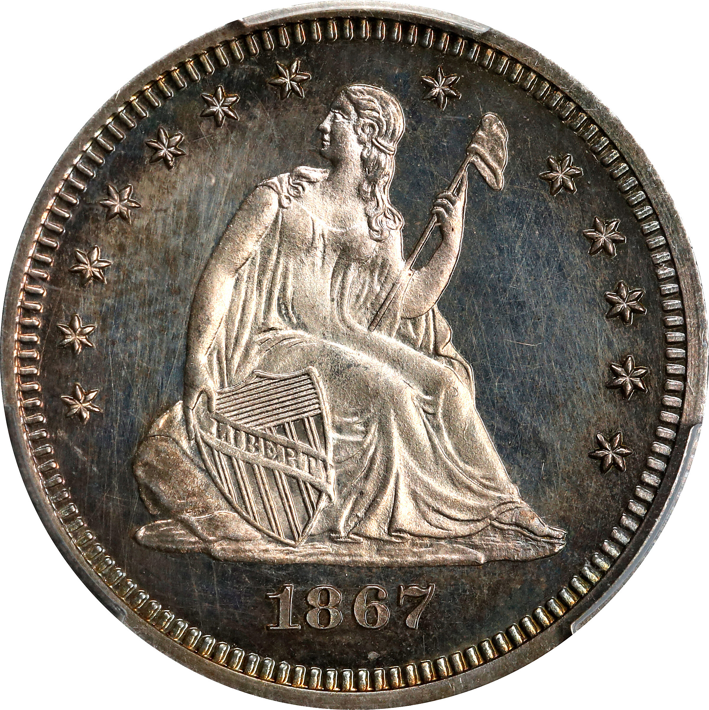 1867 Liberty Seated Quarter. Proof-62 Cameo (PCGS). CAC.