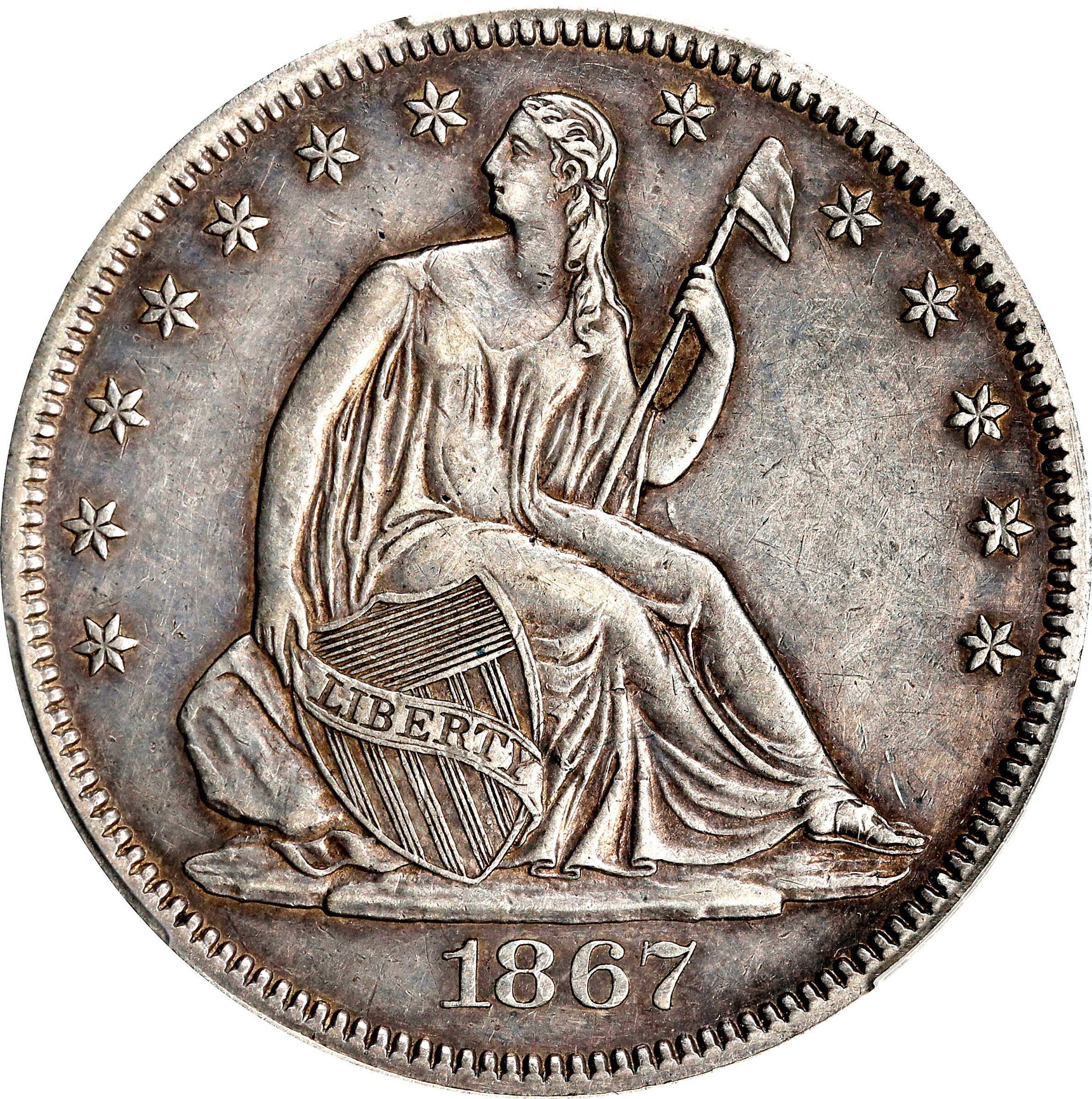 1867 Liberty Seated Half Dollar. Proof. EF Details--Cleaned (PCGS).