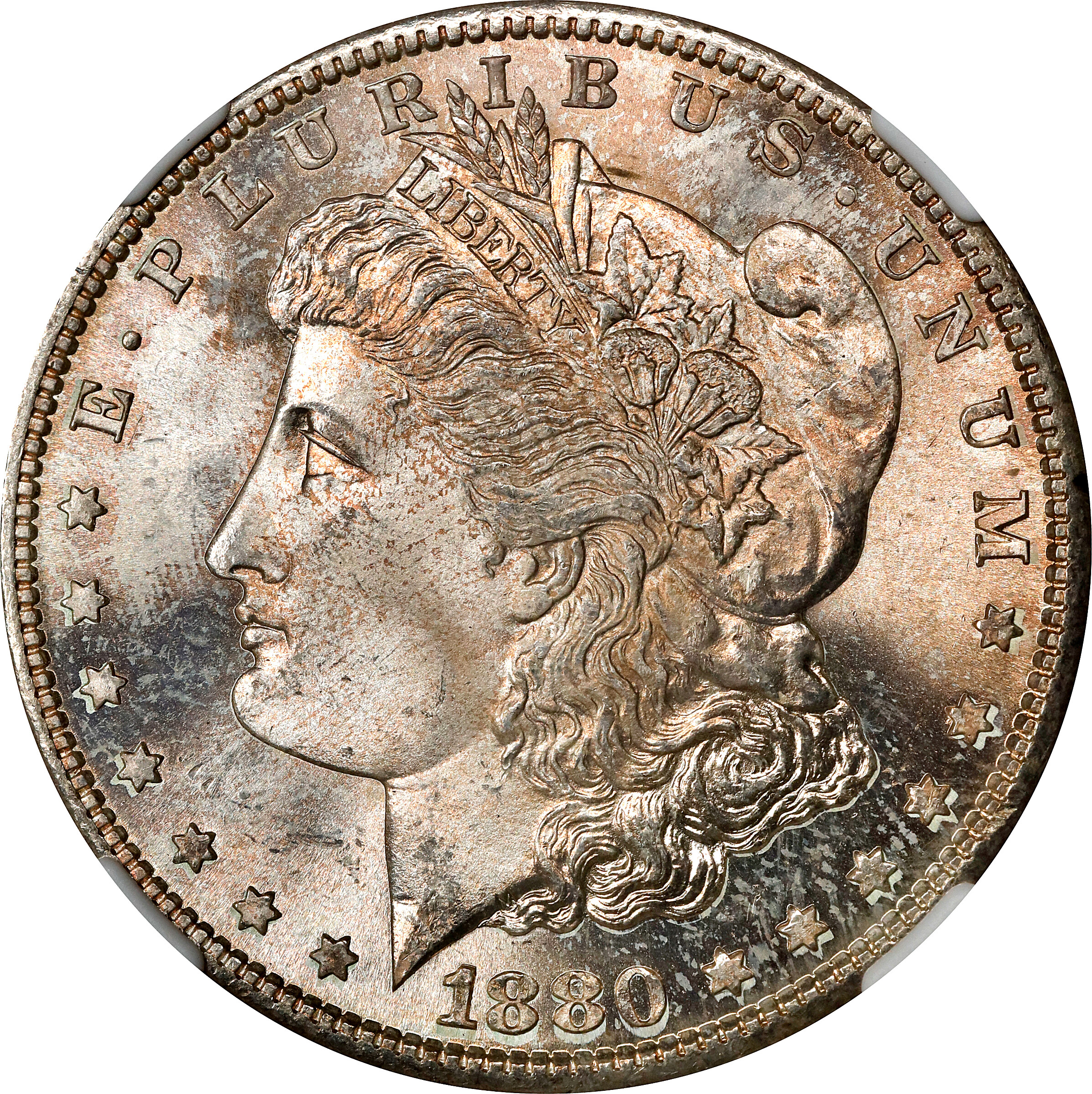 1880-S Morgan Silver Dollar. VAM-10. Top 100 Variety. 8/7, Crossbar Overdate. MS-65 (NGC).