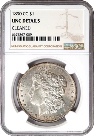 image for: 1890-CC Morgan Silver Dollar. Unc Details--Cleaned (NGC).