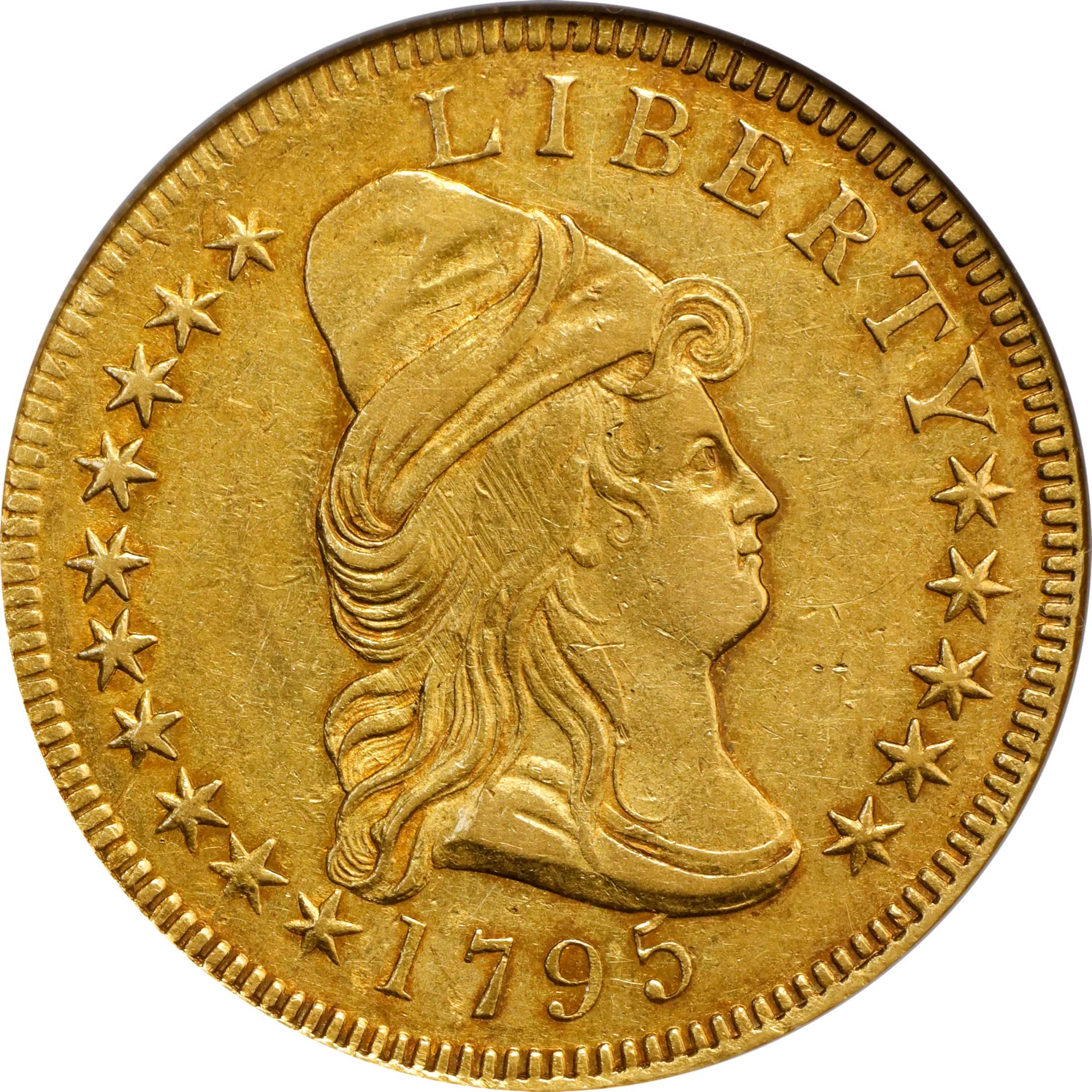 1795 Capped Bust Right Eagle. BD-3, Taraszka-3. Rarity-6. 9 Leaves. AU-58 (NGC).