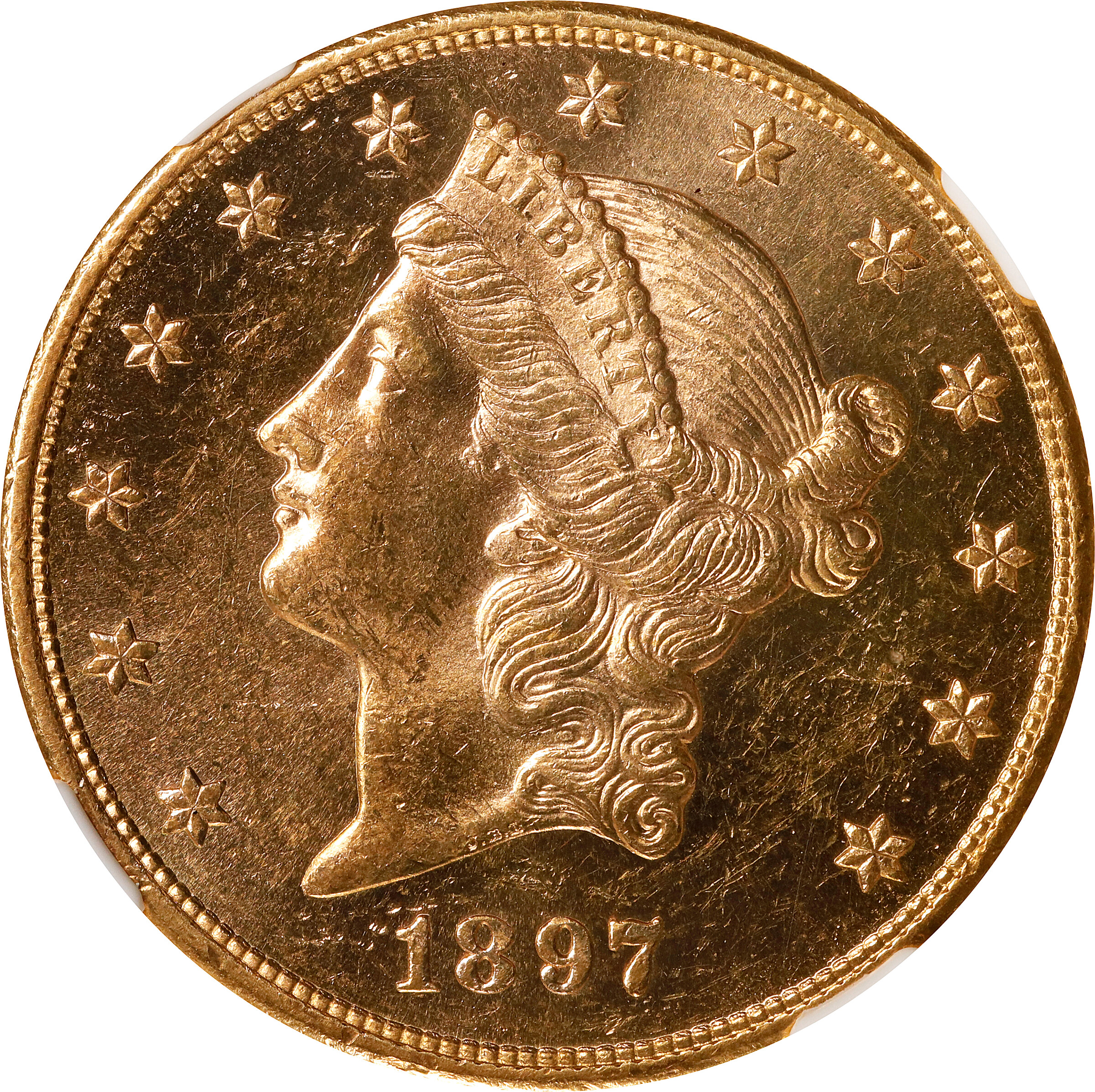 1897-S Liberty Head Double Eagle. MS-62 PL (NGC). CAC.