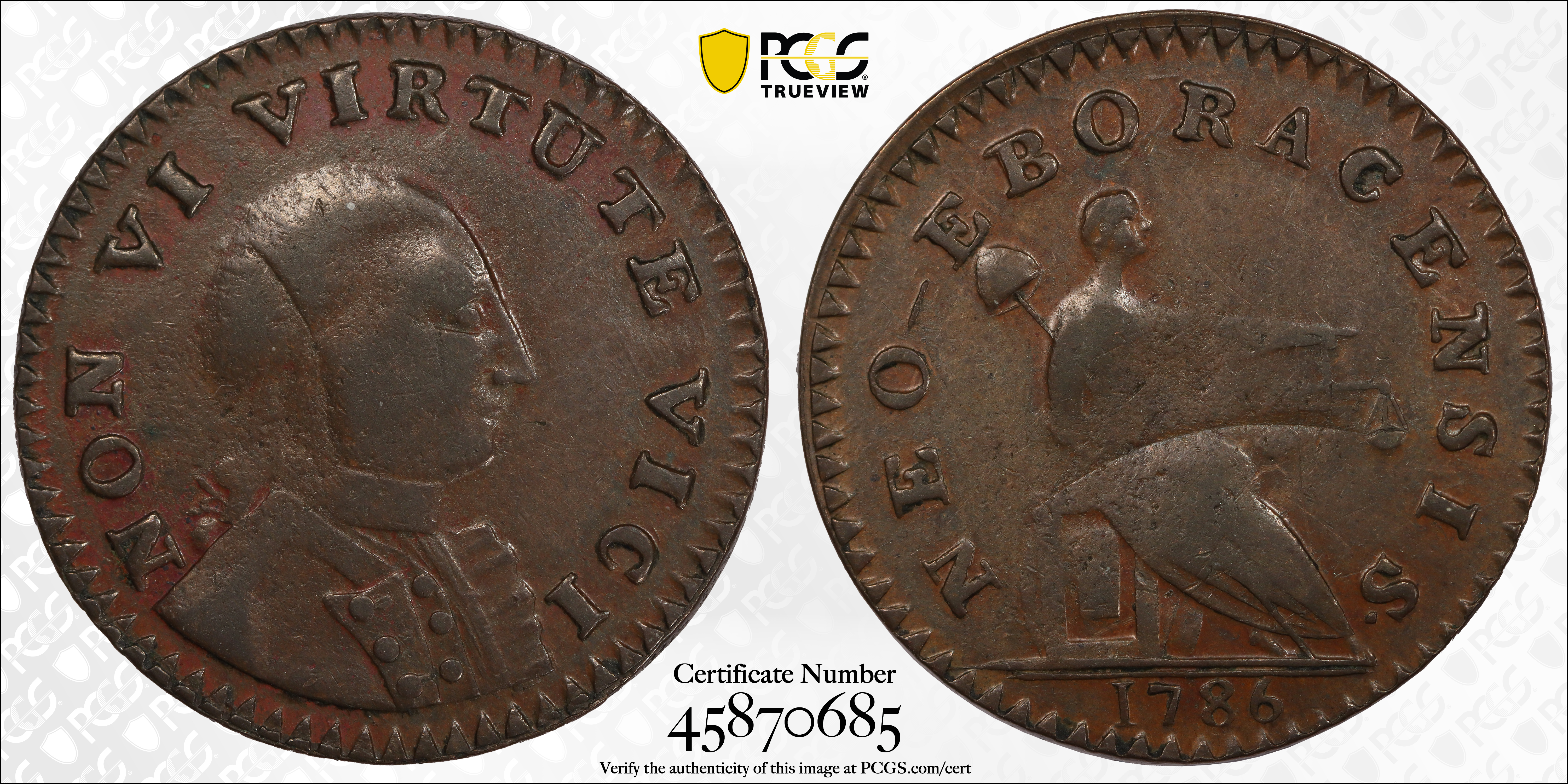 1786 Copper New York, VIRTUTE, Small Head MS BN thumbnail 7