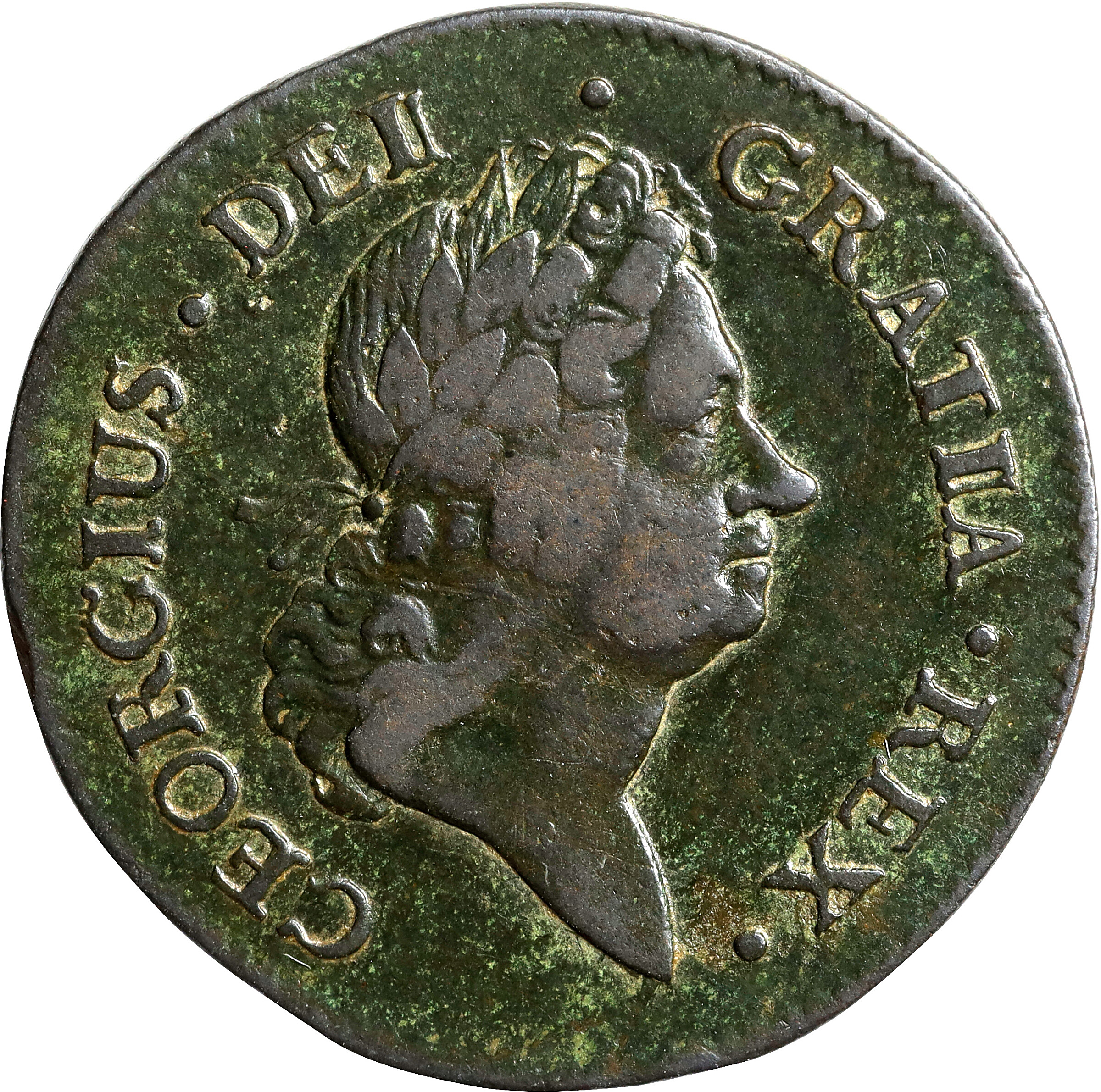 1722 Wood's Hibernia Halfpenny. Martin 4.20-C.4, W-12810. Rarity-5. Second Type, Harp at Right, DEII. Very Fine, Rough.
