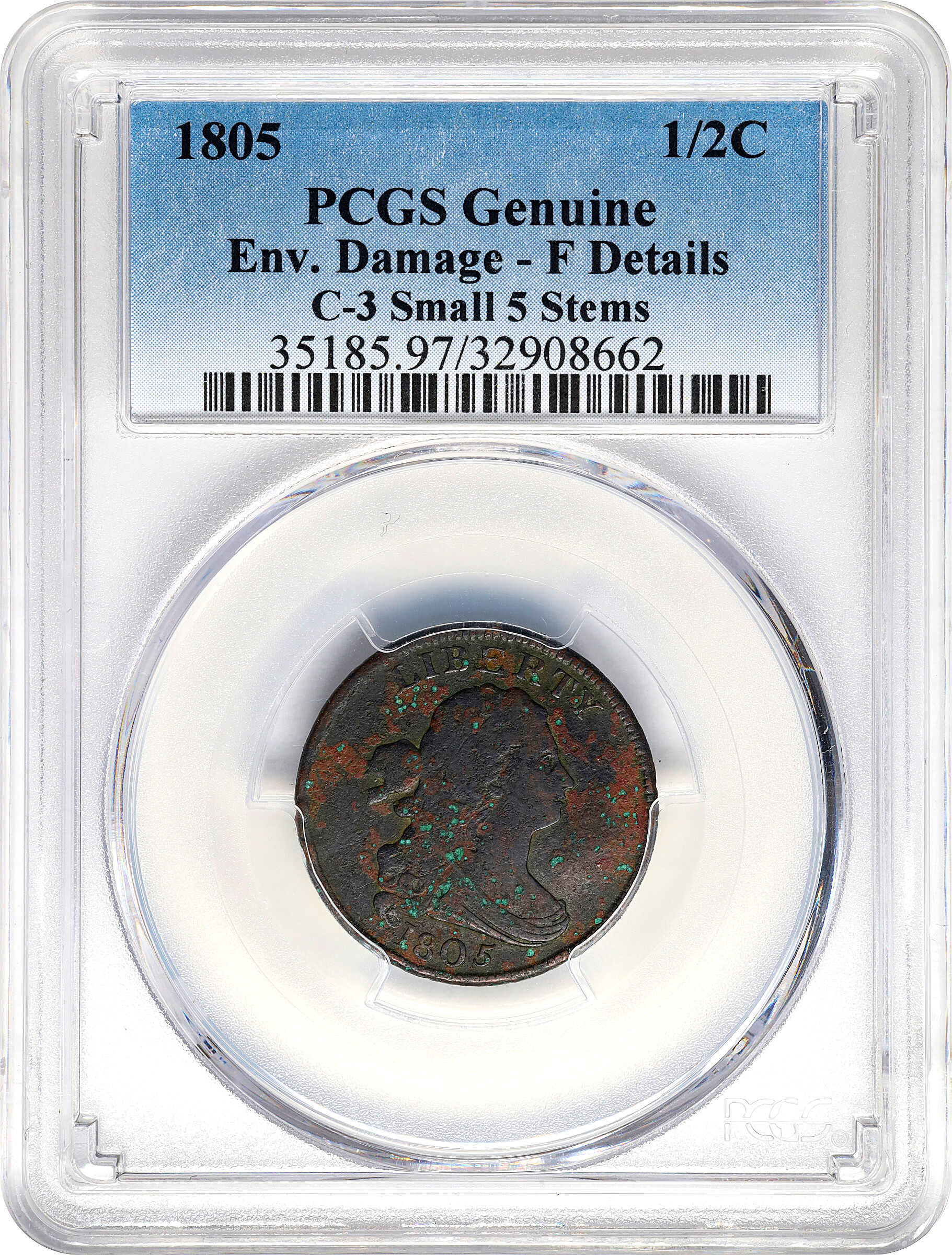 1805 1/2c Small 5, Stems, C-3 MS BN thumbnail 12