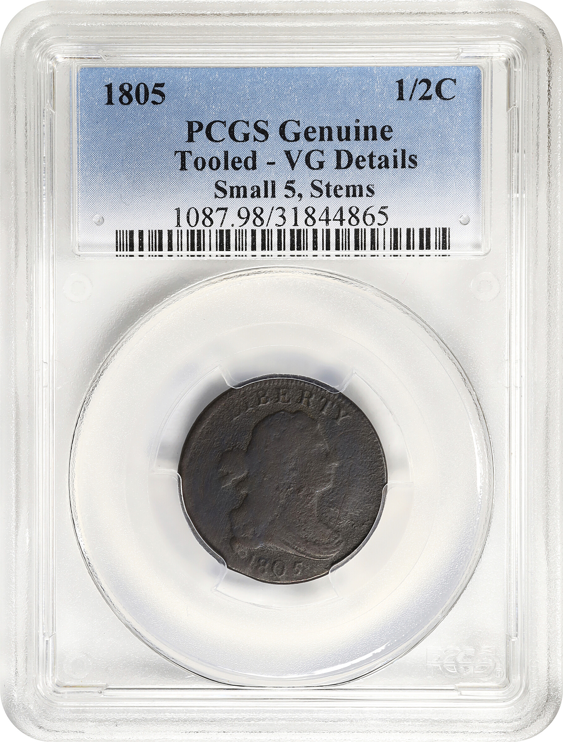 1805 1/2c Small 5, Stems MS BN VF20 BN CAC thumbnail 23