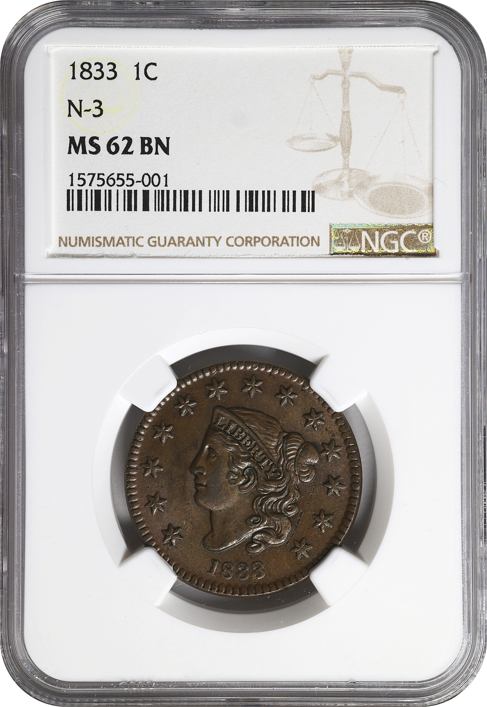 1833 1c N-3 MS BN VG10 BN CAC thumbnail 21