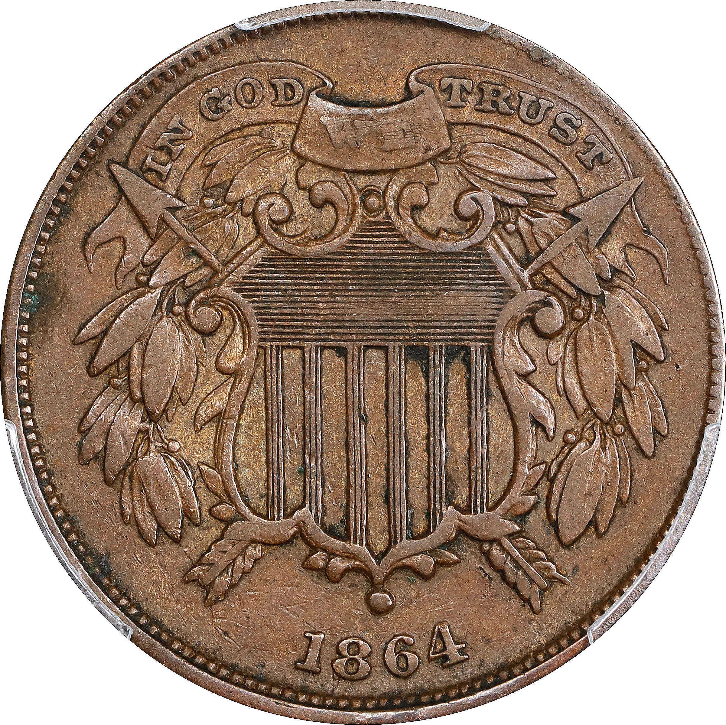 1864 Two-Cent Piece. Small Motto. VF Details--Devices Engraved