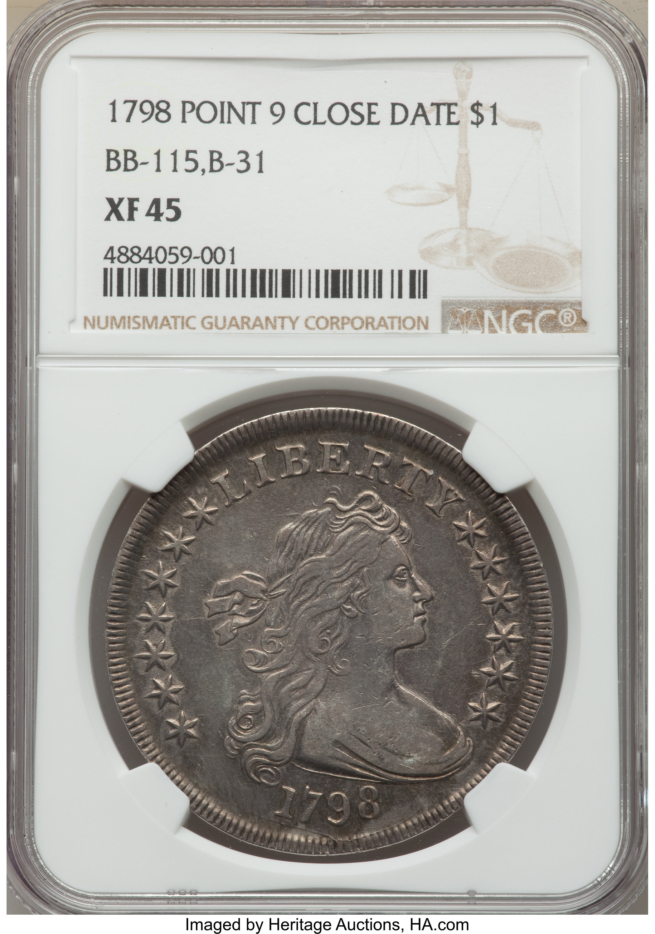 1798 $1  Large Eagle, Pointed 9, Close Date, B-31, BB-115 MS60 thumbnail 25