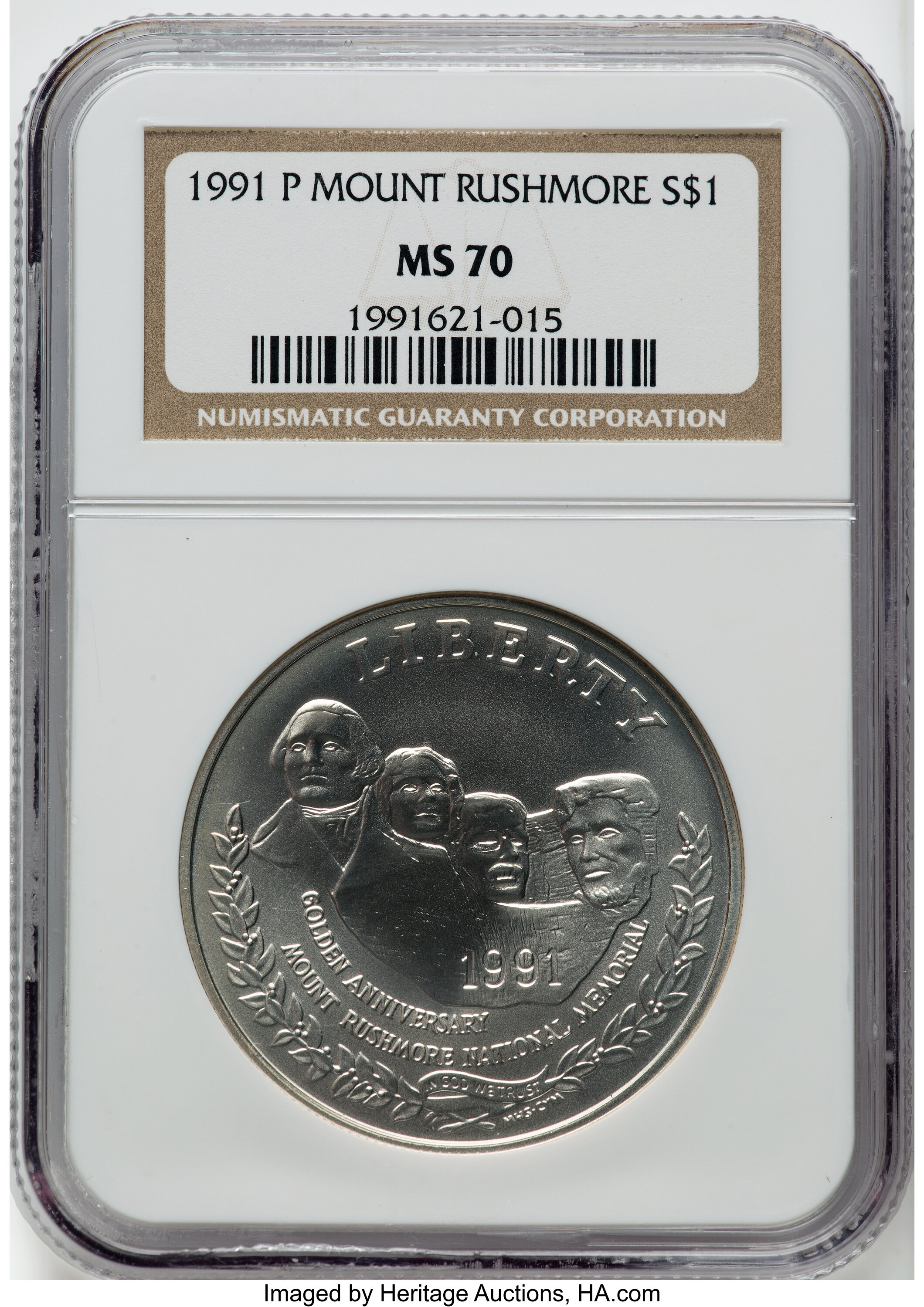 1991 P Mount Rushmore Golden Anniversary Silver dollar MS Values