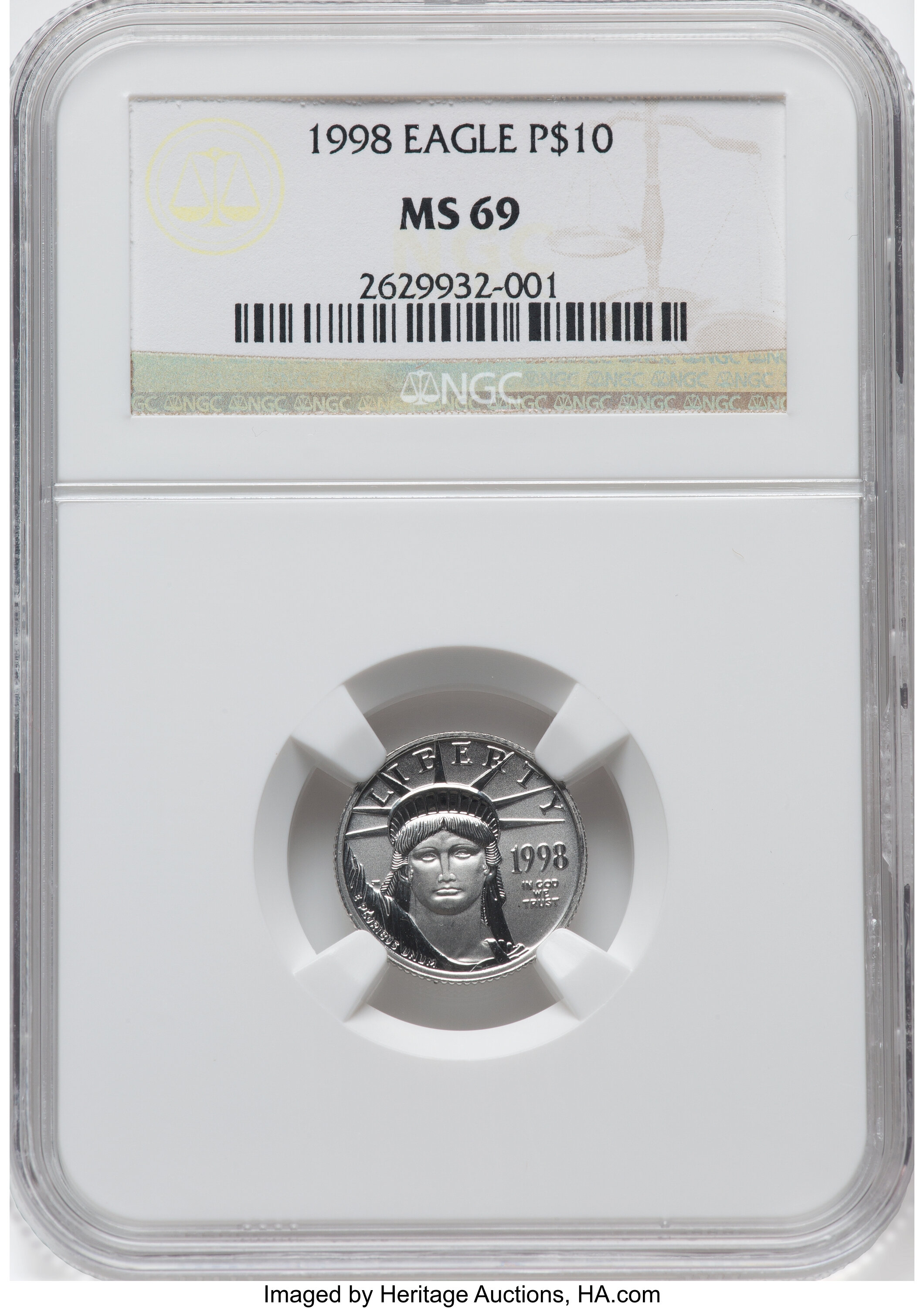 1998 $10 Tenth-Ounce Platinum Eagle MS69 NGC. NGC Census: (417/33). PCGS Population: (929/12). CDN: $205 Whsle. Bid for NGC...