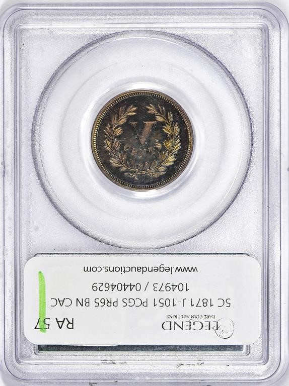 1871 P5c Copper, J-1051 PR BN PR65 BN CAC thumbnail 4