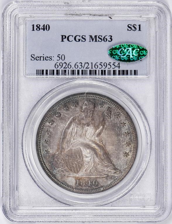 1840 $1 MS63 CAC thumbnail 3