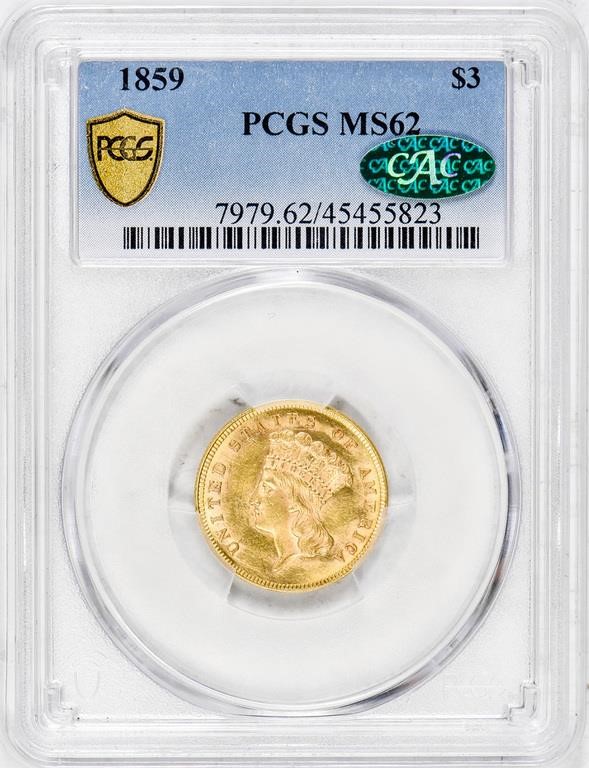 1859 $3 MS62 thumbnail 3
