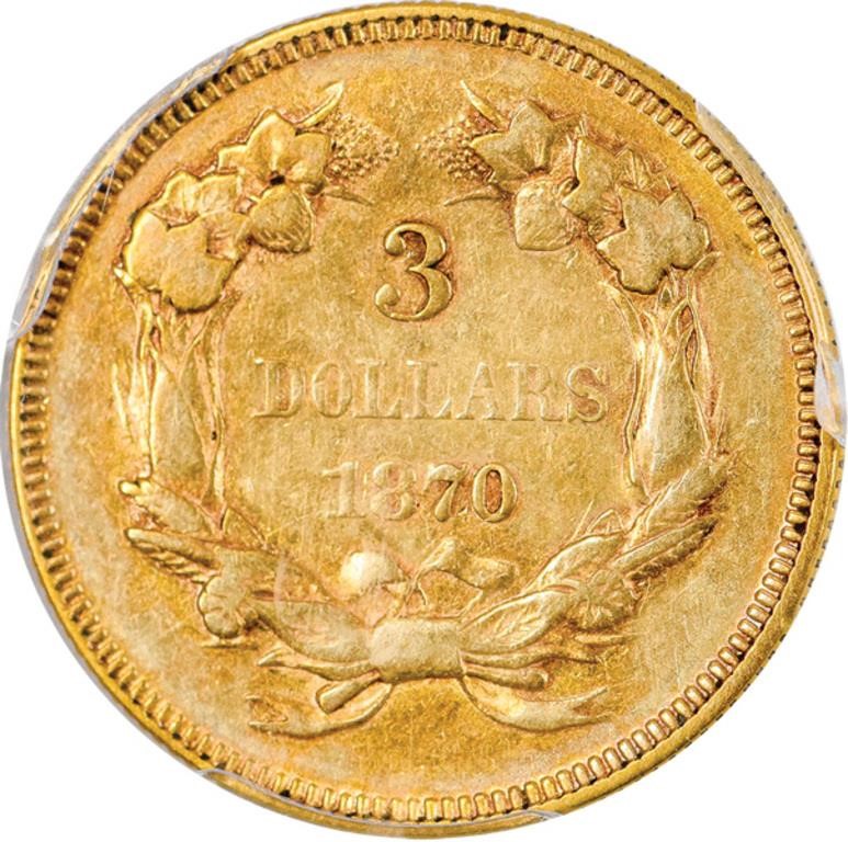1870 $3 VF30 CAC thumbnail 7