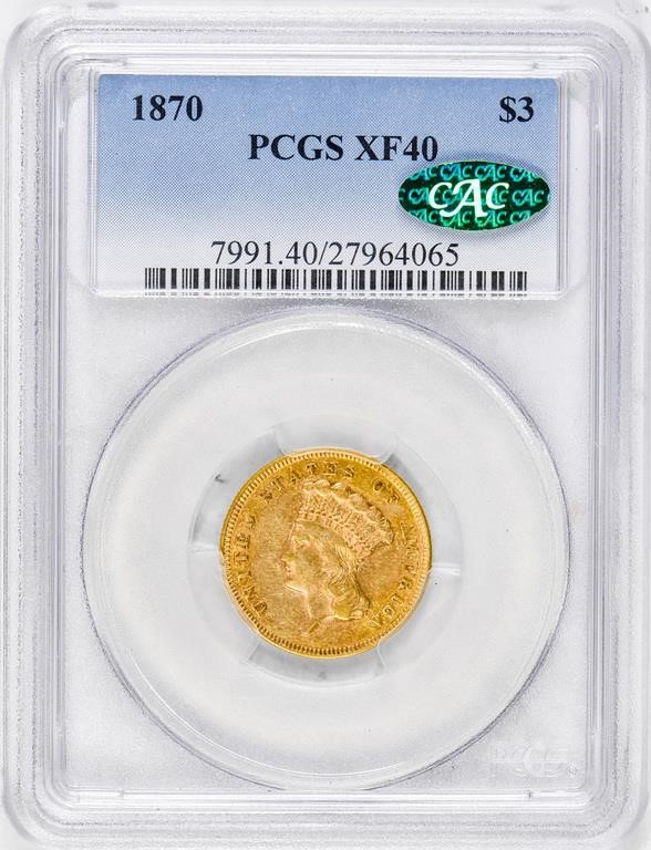 1870 $3 VF30 CAC thumbnail 8