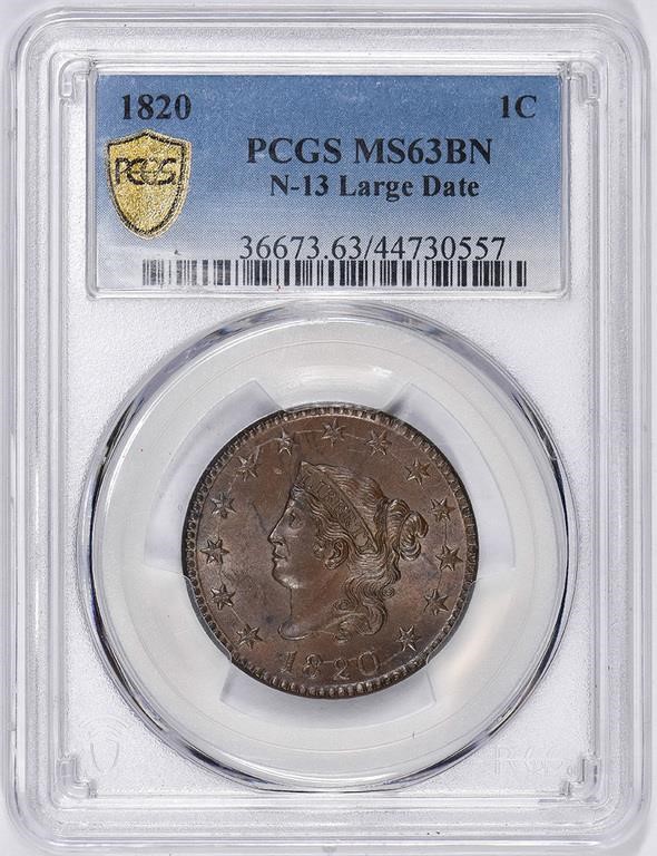 1820 1c Large Date, N-13 MS BN AU55 BN thumbnail 19