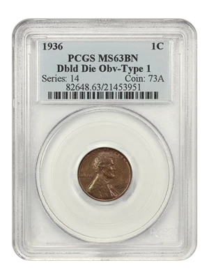 image for: 1936 1c PCGS MS63 BN (Doubled Die Obverse Type 1)