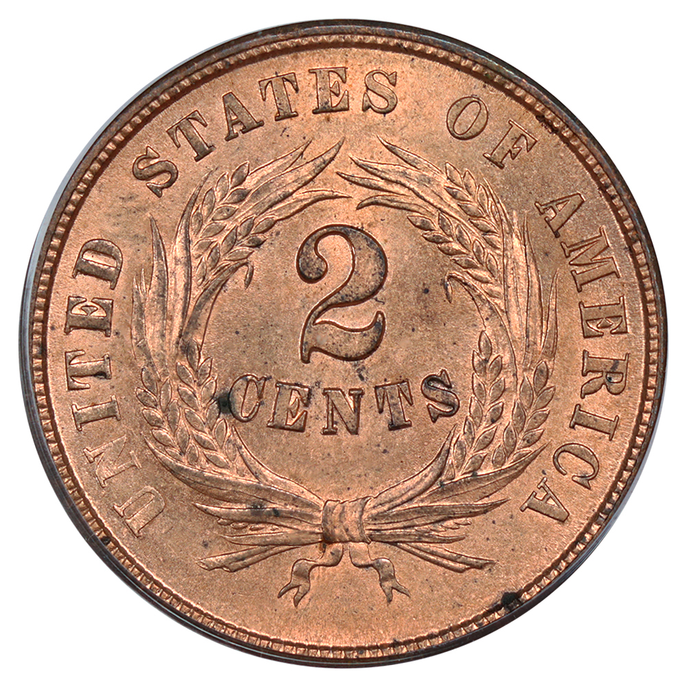 2-Cent Piece 2c 1864-1872 MS RD [Type] MS63 RD CAC thumbnail 4