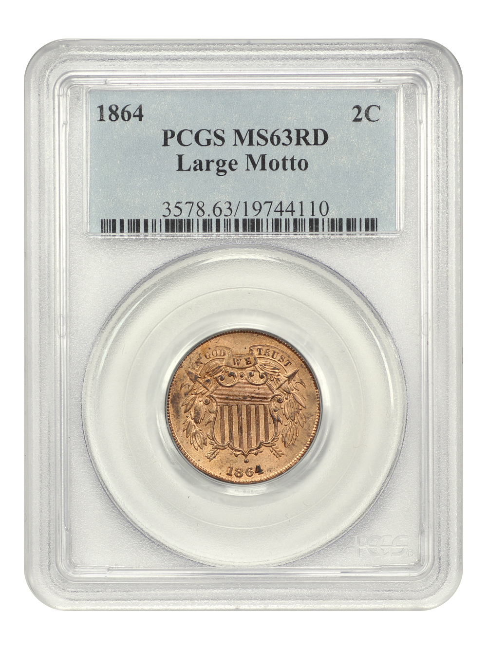 2-Cent Piece 2c 1864-1872 MS RD [Type] MS63 RD CAC thumbnail 5