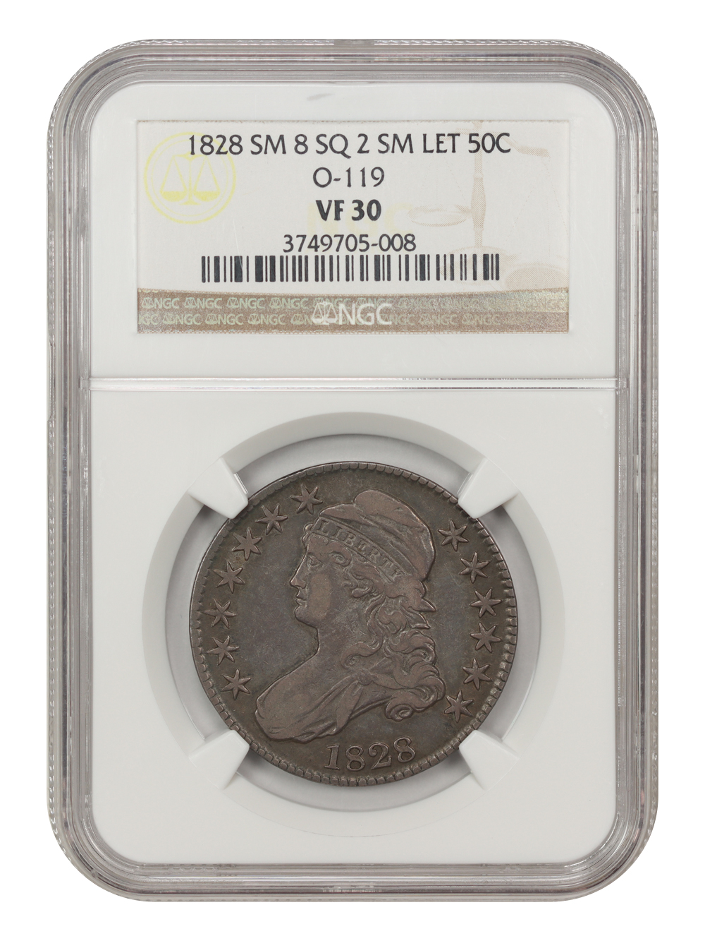 1828 50c Square Base 2, Small 8s, Small Letters F15 CAC thumbnail 15