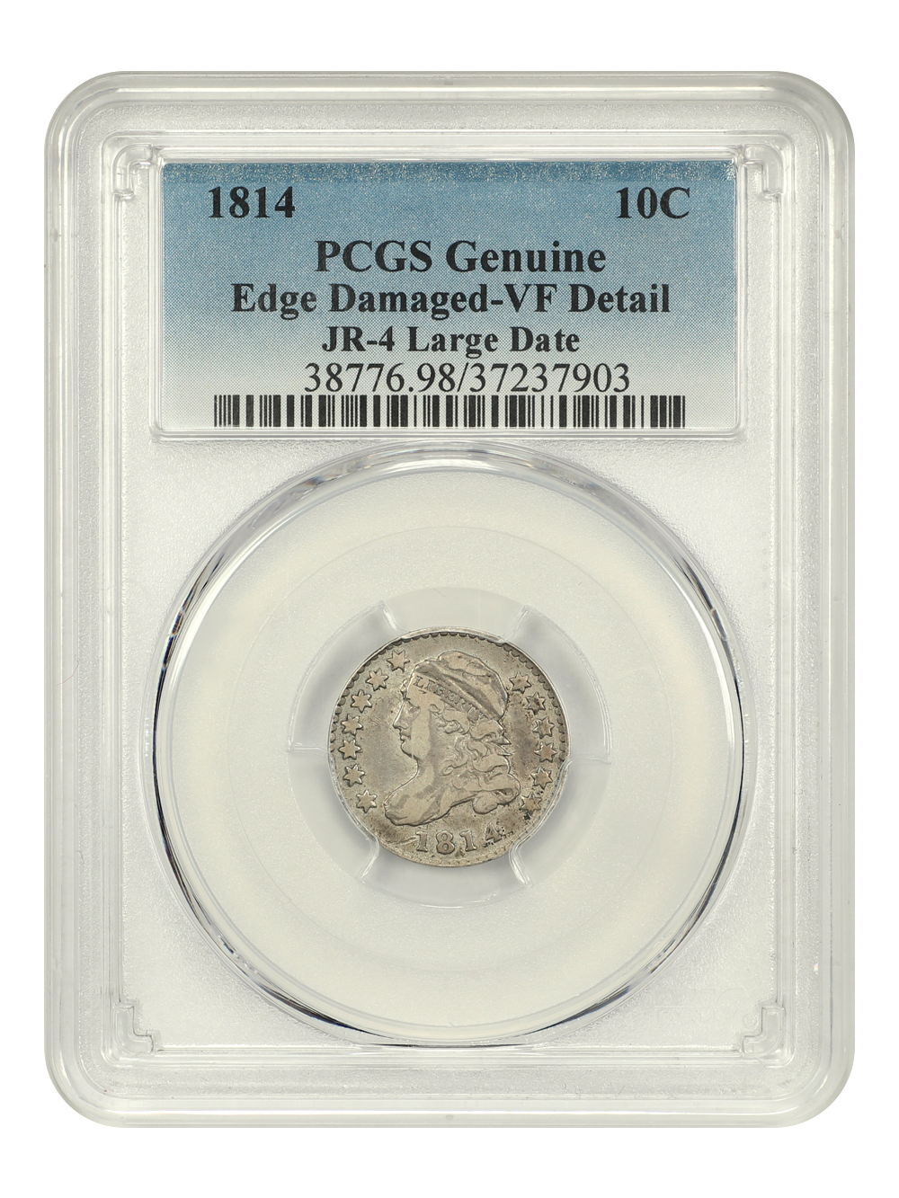 1814 10c Large Date VF20 CAC thumbnail 3