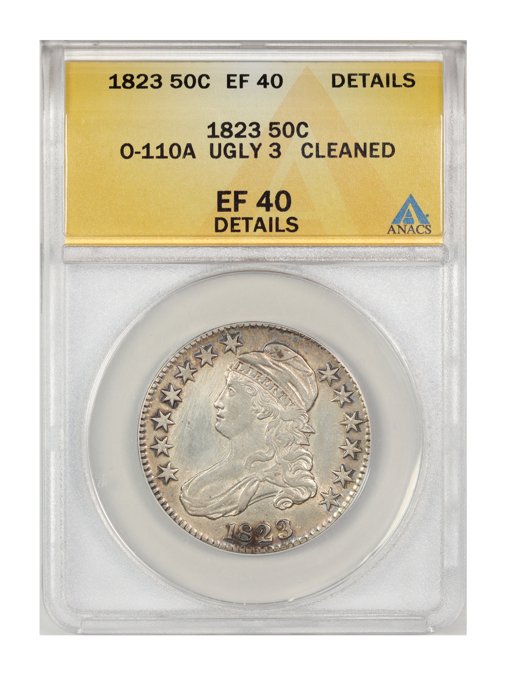 1823 50c Ugly 3 XF40 CAC thumbnail 3