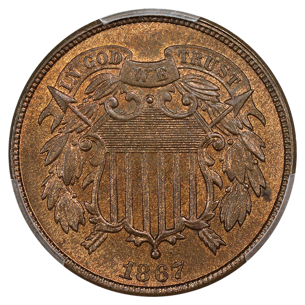 1867 2c PCGS/CAC MS65 RB
