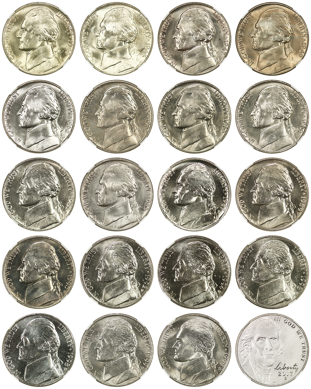 Lot of Mint State Jefferson Nickels NGC (20 Coins)
